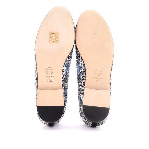 Women's CC Cap Toe Bow Ballerina Flats Sequins with Grosgrain