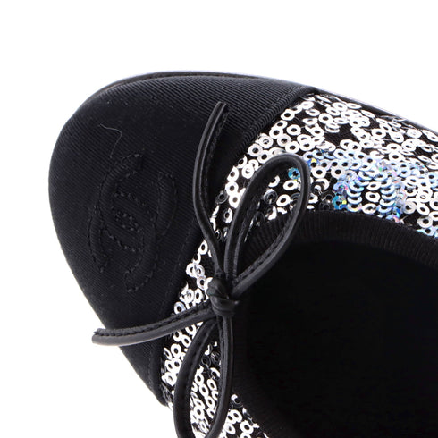 Women's CC Cap Toe Bow Ballerina Flats Sequins with Grosgrain