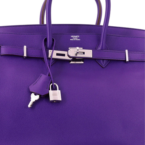 Birkin Handbag Crocus Epsom with Palladium Hardware 35
