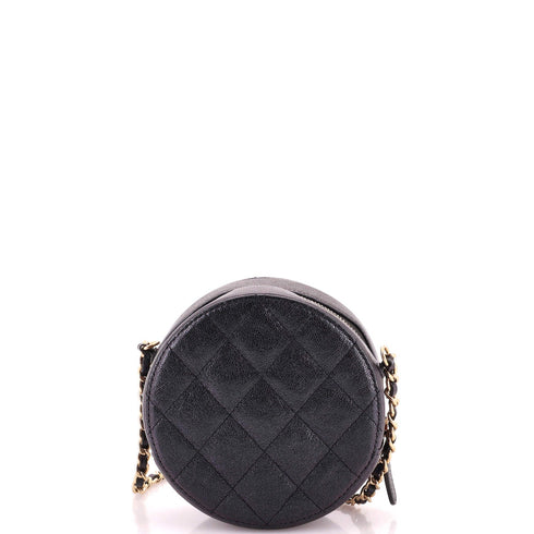 Round Clutch with Chain Quilted Iridescent Caviar Mini