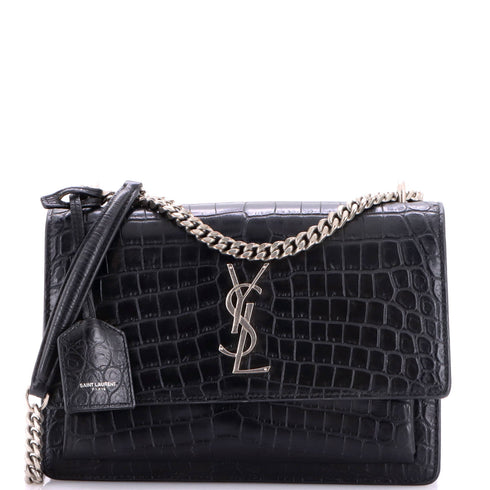 Sunset Crossbody Bag Crocodile Embossed Leather Medium