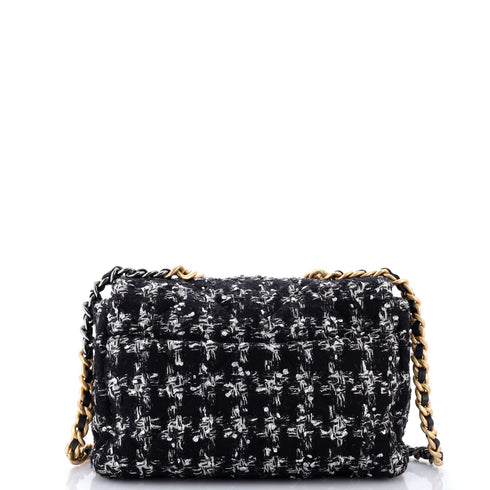 19 Flap Bag Quilted Houndstooth Tweed and Ribbon Large