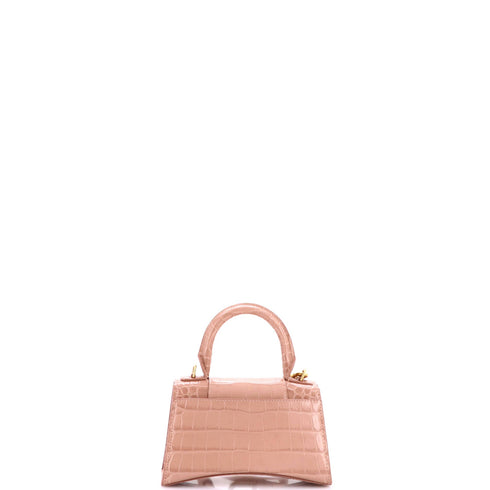 Hourglass Top Handle Bag Crocodile Embossed Leather XS