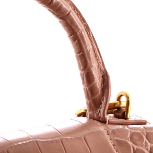 Hourglass Top Handle Bag Crocodile Embossed Leather XS