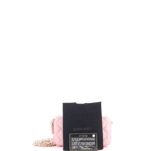 Double Zip Clutch with Chain Quilted Caviar