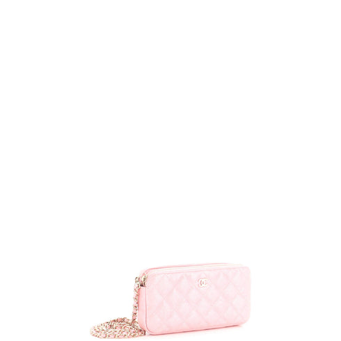 Double Zip Clutch with Chain Quilted Caviar