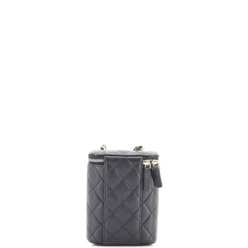 Vertical Classic Vanity Case with Chain Quilted Caviar Small