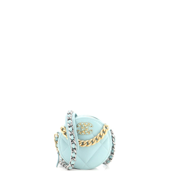 19 Round Clutch with Chain Quilted Leather
