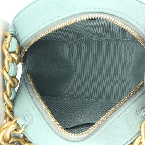19 Round Clutch with Chain Quilted Leather