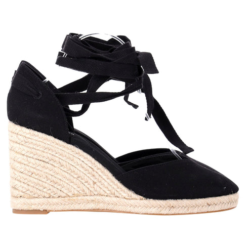 Women's Reformation Camille Lace Up Wedge in Black Suede