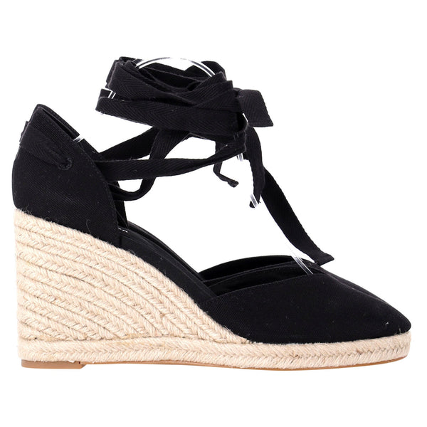 Women's Reformation Camille Lace Up Wedge in Black Suede