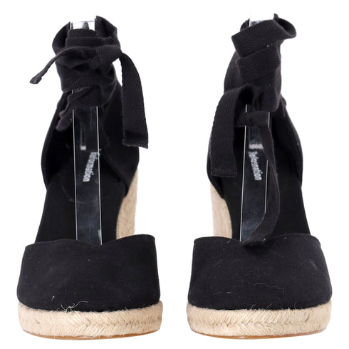 Women's Reformation Camille Lace Up Wedge in Black Suede