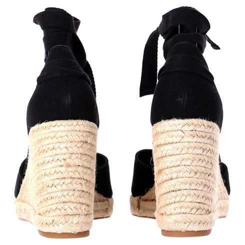 Women's Reformation Camille Lace Up Wedge in Black Suede