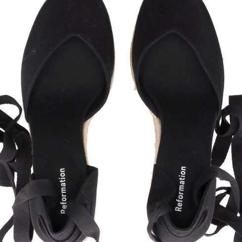 Women's Reformation Camille Lace Up Wedge in Black Suede