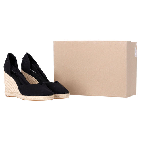 Women's Reformation Camille Lace Up Wedge in Black Suede