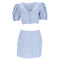 Women's Reformation Ethel Two Piece Top and Mini Skirt Set in Light Blue Linen