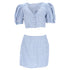 Women's Reformation Ethel Two Piece Top and Mini Skirt Set in Light Blue Linen