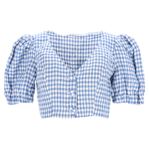 Women's Reformation Ethel Two Piece Top and Mini Skirt Set in Light Blue Linen