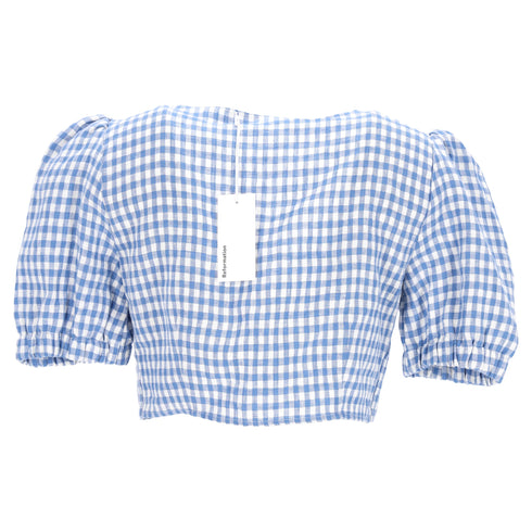 Women's Reformation Ethel Two Piece Top and Mini Skirt Set in Light Blue Linen
