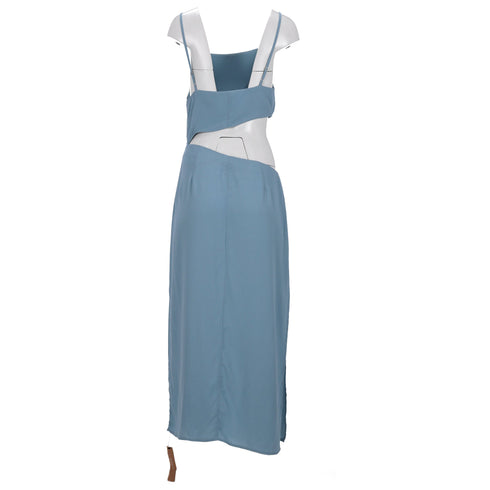 Women's Reformation Square Neck Cutout Midi Dress in Light Blue Viscose