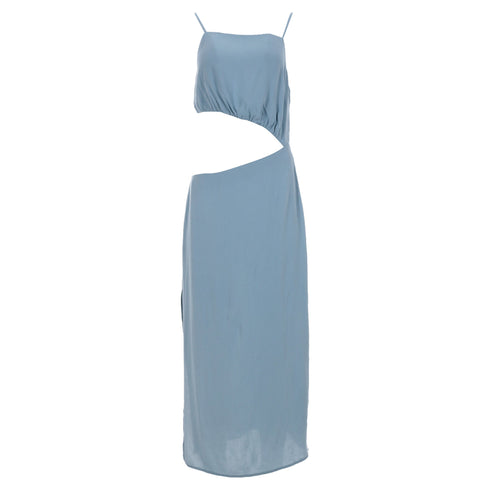 Women's Reformation Square Neck Cutout Midi Dress in Light Blue Viscose