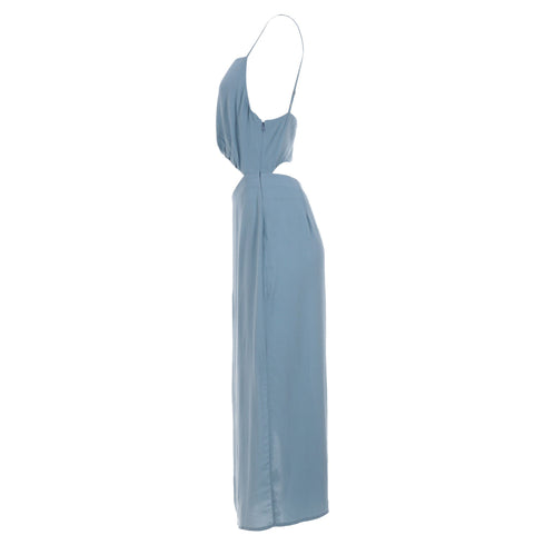 Women's Reformation Square Neck Cutout Midi Dress in Light Blue Viscose