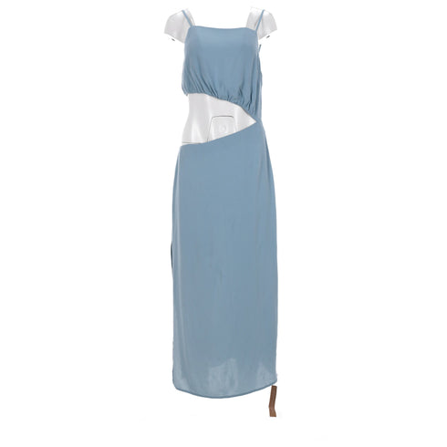Women's Reformation Square Neck Cutout Midi Dress in Light Blue Viscose