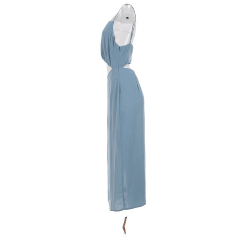 Women's Reformation Square Neck Cutout Midi Dress in Light Blue Viscose
