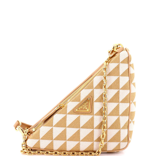 Double Symbole Triangle Bag Leather and Jacquard Mini