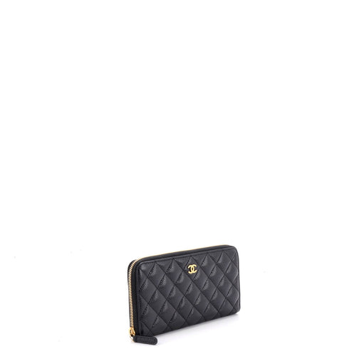 Zip Around Wallet Quilted Caviar Long