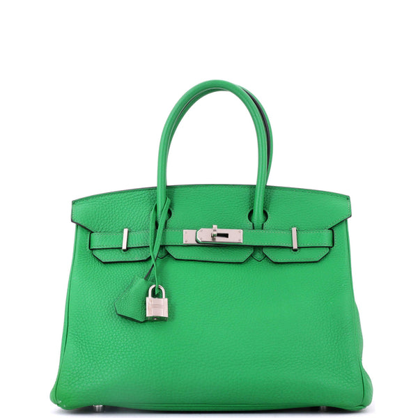Birkin Handbag Bamboo Clemence with Palladium Hardware 30