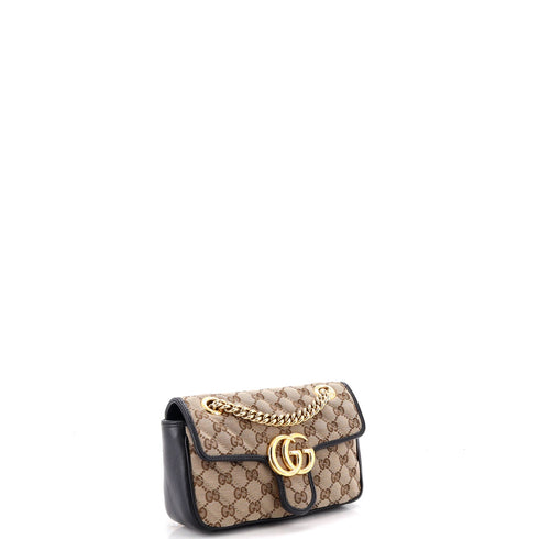 GG Marmont Flap Bag Diagonal Quilted GG Canvas with Leather Small