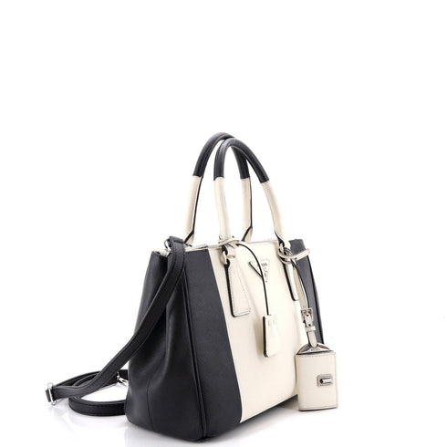 Bicolor Double Zip Lux Tote Saffiano Leather Small
