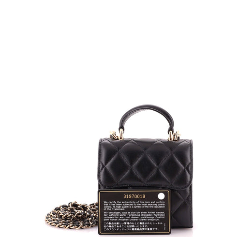 Square Classic Flap Top Handle Clutch with Chain Quilted Lambskin