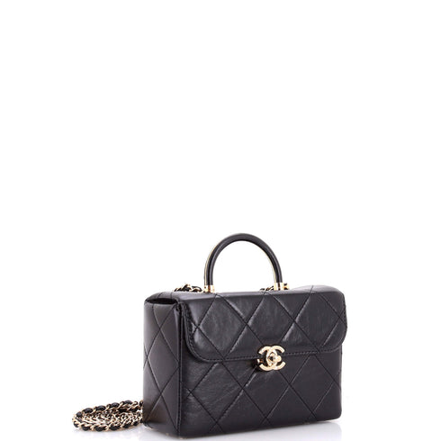 CC Top Handle Flap Vanity Case Quilted Shiny Aged Calfskin Small