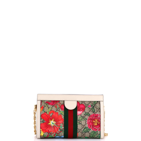 Ophidia Chain Shoulder Bag Flora GG Coated Canvas Small