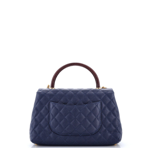 Coco Top Handle Bag Quilted Caviar with Lizard Small