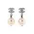 CC Dangle Earrings Crystal Embellished Metal with Faux Pearls