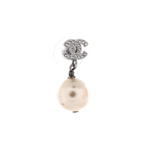 CC Dangle Earrings Crystal Embellished Metal with Faux Pearls