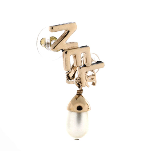 CHA-NEL CC Dangle Stud Earrings Metal with Faux Pearl