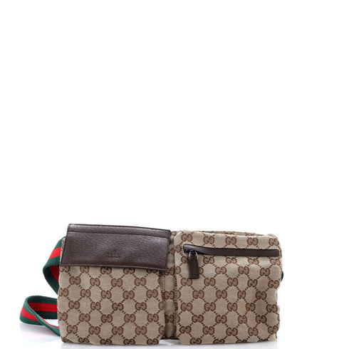 Vintage Double Belt Bag GG Canvas with Leather Small