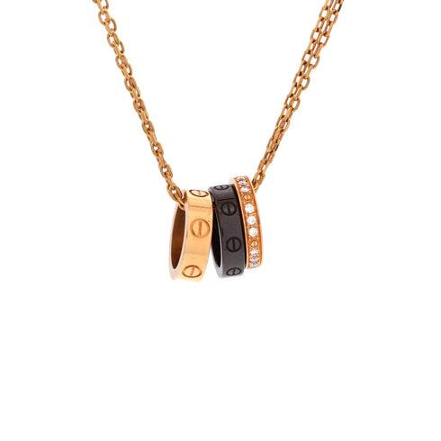 Love 3 Ring Pendant Necklace 18K Rose Gold and Ceramic with Diamonds