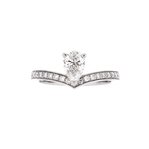 Josephine Aigrette Solitaire Ring Platinum with Pear Cut Diamond G/VVS2 and Diamonds .56CT