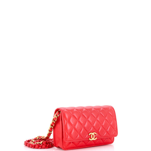 Lacquered Metal CC Wallet on Chain Quilted Lambskin