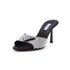 Women's Triangle Logo Kitten Heeled Sandals Crystal Embellished Satin