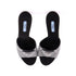 Women's Triangle Logo Kitten Heeled Sandals Crystal Embellished Satin