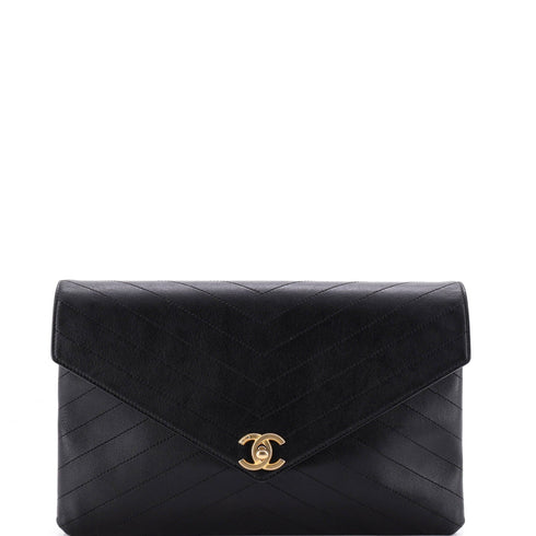 Coco Chevron Flap Clutch Stitched Calfskin