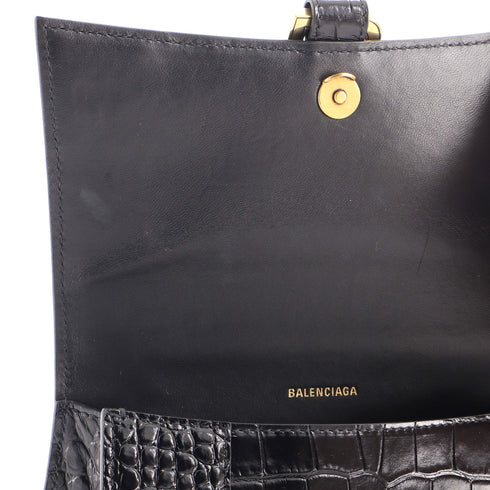 Hourglass Top Handle Bag Crocodile Embossed Leather Small