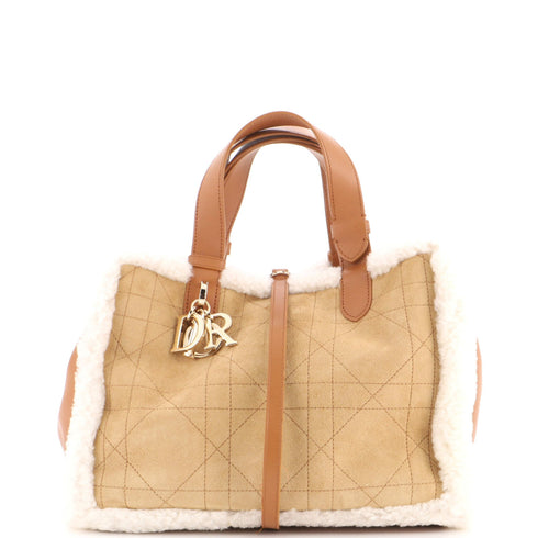 Toujours Tote Bag Macrocannage Quilt Suede with Leather and Shearling Medium