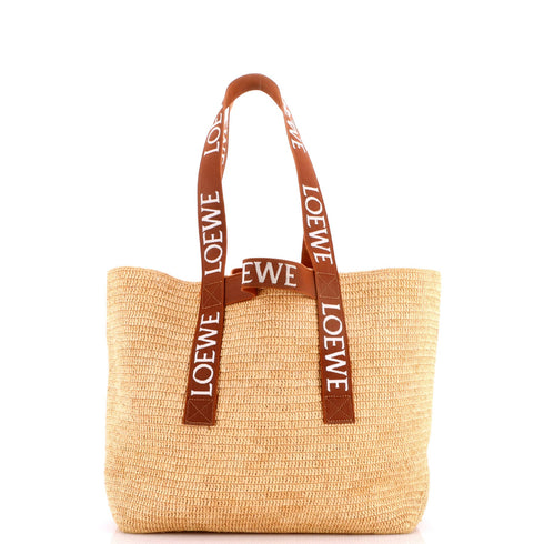 Fold Logo Strap Tote Raffia Medium